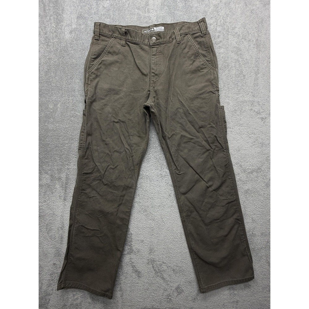 Carhartt Carpenter Pants Mens Measured 37x29 Green Relaxed Fit Stretch Canvas